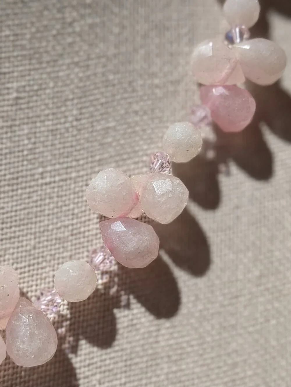 🌸 Artisan Rose Quartz & Crystal Necklace — Sterling Silver Clasp